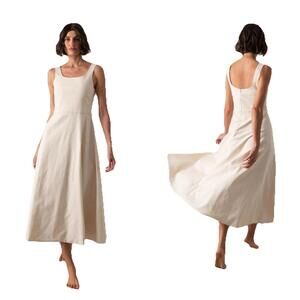 NWT Luxmii Ionia Natural Linen Midi Dress Quiet Luxury Office capsule Coastal XL